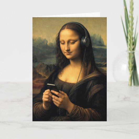 Verjaardag moderne Mona Lisa met smartphone Kaart (Voorkant)