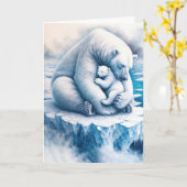 Verjaardag Moeder Polar Beer met haar welp Kaart (Gele Bloem)