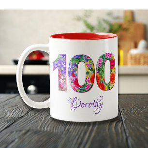 Verjaardag mok 100 jaar bloemige naam mok 100e bda
