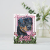Verjaardag MOM - Roze Tulpen - Rottweiler - Harley Briefkaart (Staand voorkant)