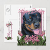 Verjaardag MOM - Roze Tulpen - Rottweiler - Harley Briefkaart (Voorkant / Achterkant)