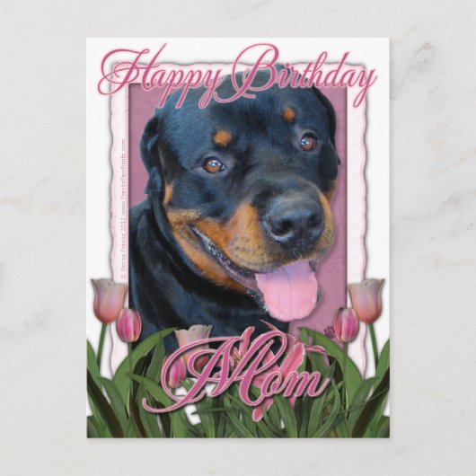 Verjaardag MOM - Roze Tulpen - Rottweiler - Harley Briefkaart (Voorkant)
