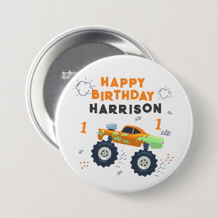 Verjaardag Monster Car Trucks Naam Ronde Button 7,6 Cm