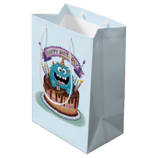 Verjaardag Monster Gift Bag Medium Cadeauzakje (Achterkant Gekanteld)