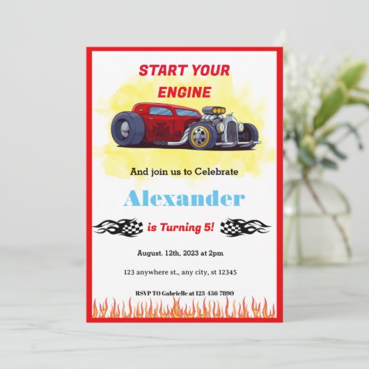 Verjaardag Monster Rode Race Auto Kaart (Staand voorkant)