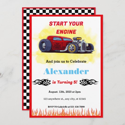 Verjaardag Monster Rode Race Auto Kaart (Voorkant / Achterkant)