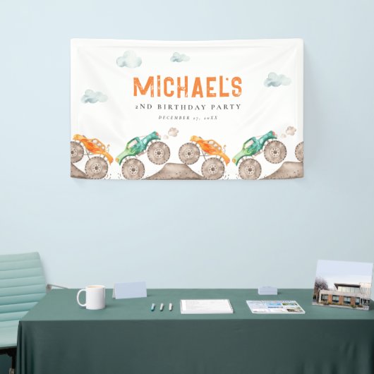 Verjaardag Monster Trucks Spandoek (Beurs)