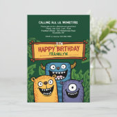 Verjaardag Monsters uitnodiging (Staand voorkant)