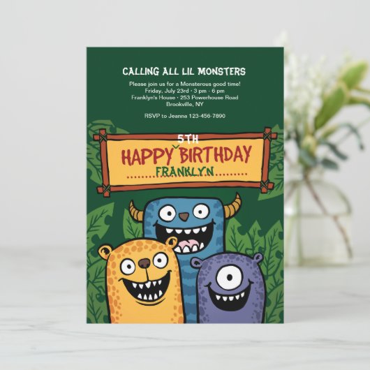 Verjaardag Monsters uitnodiging (Staand voorkant)