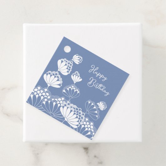 Verjaardag Mooie witte bloemen blazen wind CC1280 Bedankjes Labels (In situ)