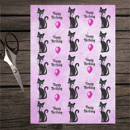 Verjaardag Mooie Zwarte Katten Roze Strikken Roze  Tissuepapier