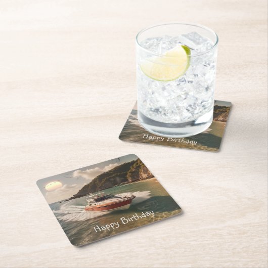 Verjaardag motorboot kartonnen onderzetters (Insitu)