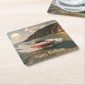 Verjaardag motorboot kartonnen onderzetters (Schuin)