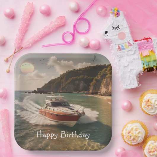 Verjaardag motorboot papieren bordje (Feest)