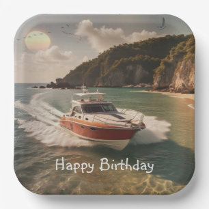 Verjaardag motorboot papieren bordje