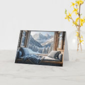 Verjaardag Mountain Scene In Een Cabin Window Kaart (Gele Bloem)