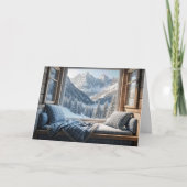 Verjaardag Mountain Scene In Een Cabin Window Kaart (Voorkant)