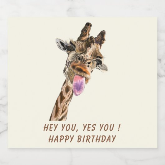 Verjaardag Mousserende Wijn Label Funny Giraffe Sparkling Wijnetiket (Enkel label)