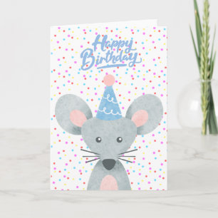 Verjaardag Muis Feesthoed Confetti Groet Kaart