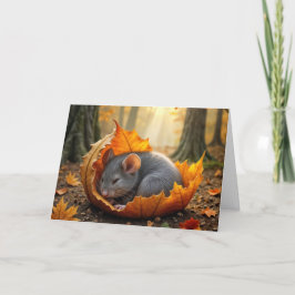 Verjaardag Muis Napping In Een Herfst Blad Kaart