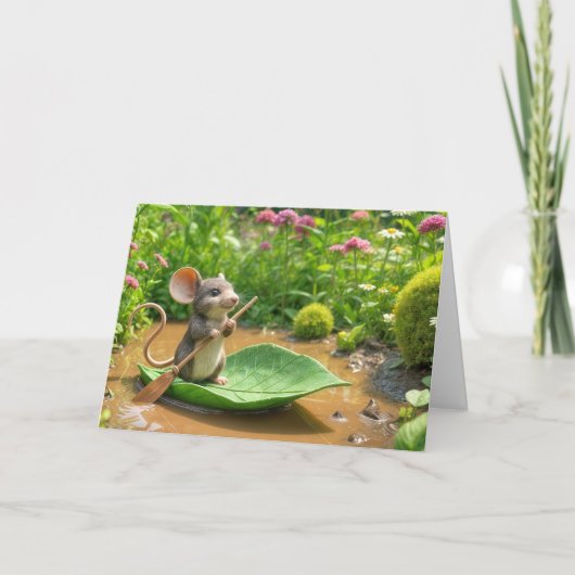 Verjaardag Muis Roeien Een Green Leaf Boat Kaart (Voorkant)
