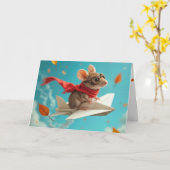 Verjaardag Muis Vliegend een papieren Vliegtuig Kaart (Gele Bloem)