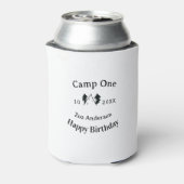 Verjaardag naam datum campingavontuur blikjeskoeler (Blikje Achterkant)