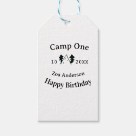 Verjaardag naam datum campingavontuur cadeaulabel