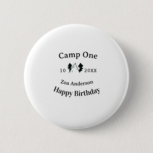Verjaardag naam datum campingavontuur ronde button 5,7 cm (Voorkant)