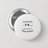 Verjaardag naam datum campingavontuur ronde button 5,7 cm (Voorkant /achterkant)