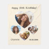 Verjaardag naam foto hart collage crème fleece deken (Voorkant)