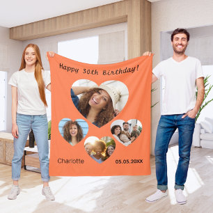 Verjaardag naam foto hart collage koraal sinaasapp fleece deken
