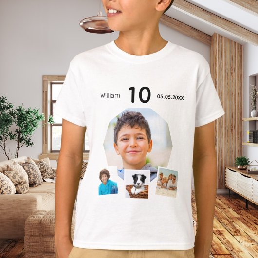 Verjaardag naam leeftijd foto collage jongen t-shirt