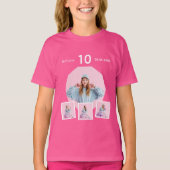 Verjaardag naam leeftijd foto collage meisje roze t-shirt (Voorkant)