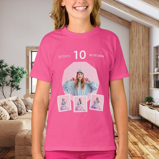 Verjaardag naam leeftijd foto collage meisje roze t-shirt