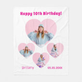 Verjaardag naam leeftijd foto hart collage meisje fleece deken (Voorkant)