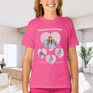 Verjaardag naam leeftijd foto hart collage meisje  t-shirt