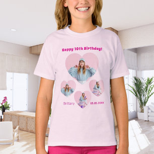 Verjaardag naam leeftijd foto hart collage meisje t-shirt