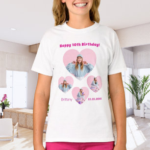 Verjaardag naam leeftijd foto hart collage meisje t-shirt