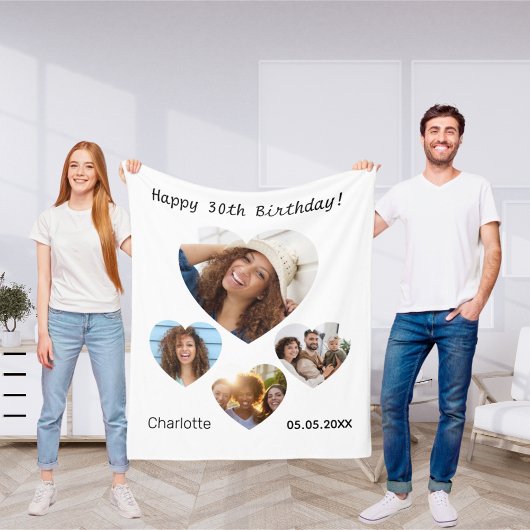 Verjaardag naam leeftijd foto hart collage vrouw fleece deken