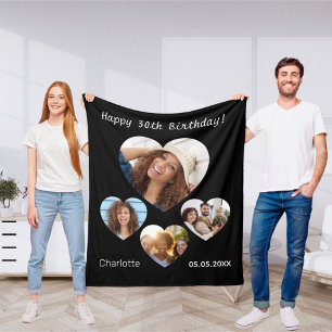 Verjaardag naam leeftijd foto hart collage vrouw z fleece deken