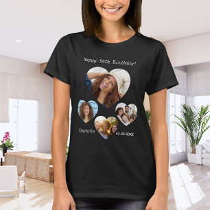 Verjaardag naam leeftijd foto hart collage vrouw z t-shirt