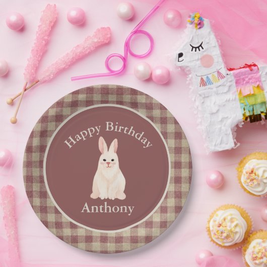 Verjaardag naam Waterverf Bunny Rabbit Papieren Bordje (Feest)