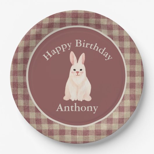 Verjaardag naam Waterverf Bunny Rabbit Papieren Bordje (Voorkant)