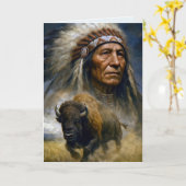 Verjaardag Native American Leider met Bizon Kaart (Gele Bloem)