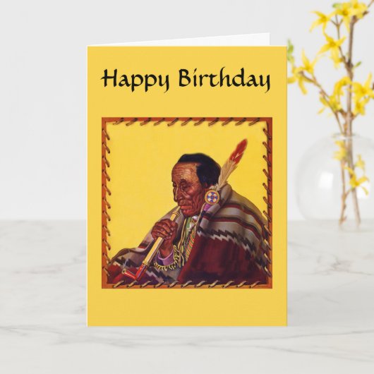 Verjaardag Native American Warrior Peace Pipe Kaart (Gele Bloem)