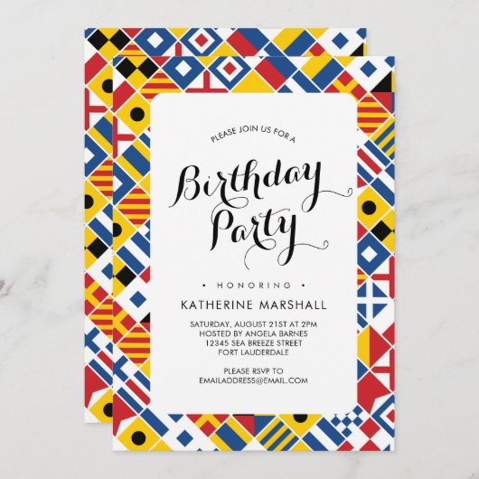 Verjaardag nautisch signaalvlagpatroon kaart (Voorkant / Achterkant)