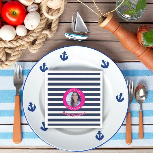 Verjaardag nautische foto servetten roze