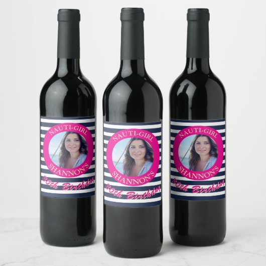 Verjaardag nautische foto servetten roze wijn etiket (Flessen)