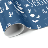 Verjaardag nautische marine blauwe kust cadeaupapier (Rol Hoek)